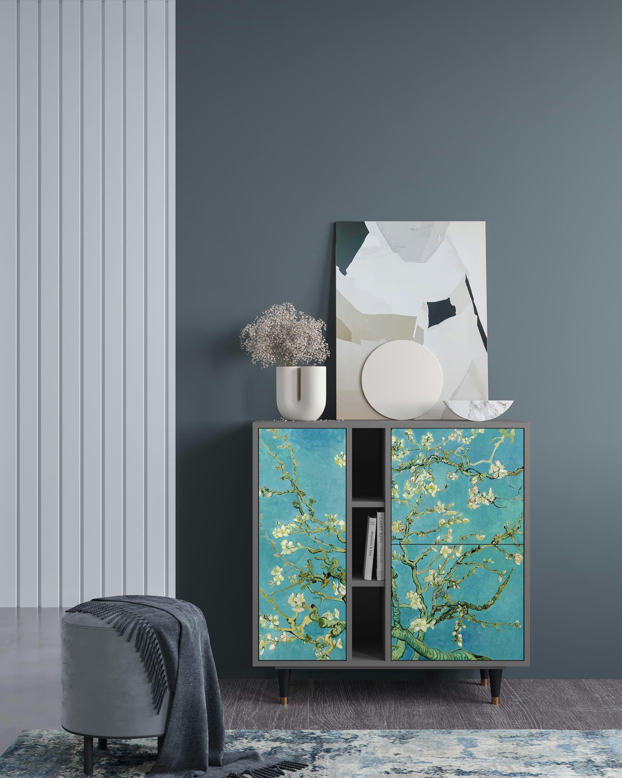 ALMOND BLOSSOM BY VAN GOGH - Buffet  bleu 3 portes L 94 cm