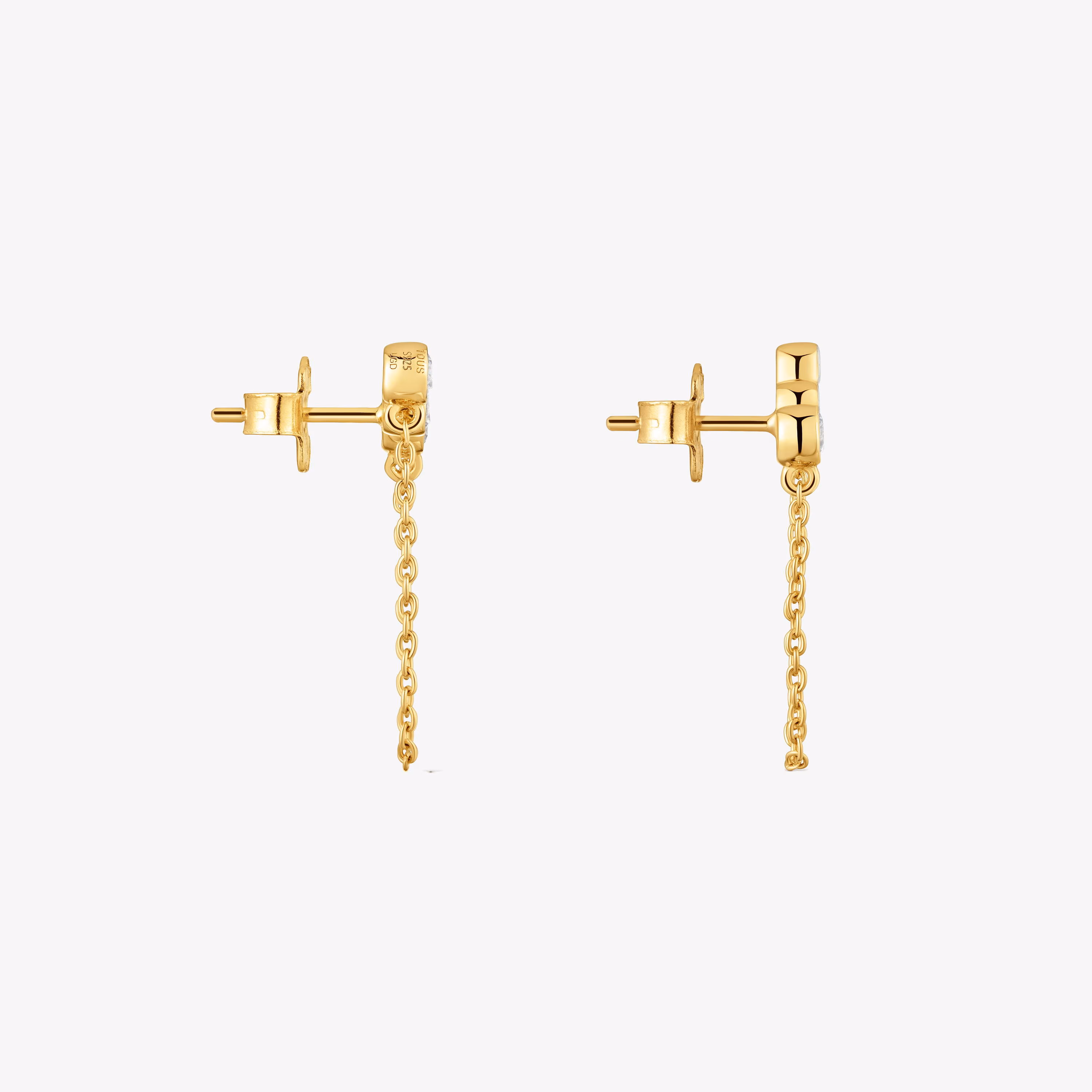 Pendientes cadena con baño de oro 18 kt sobre plata y diamantes creados en laboratorio Straight LGD