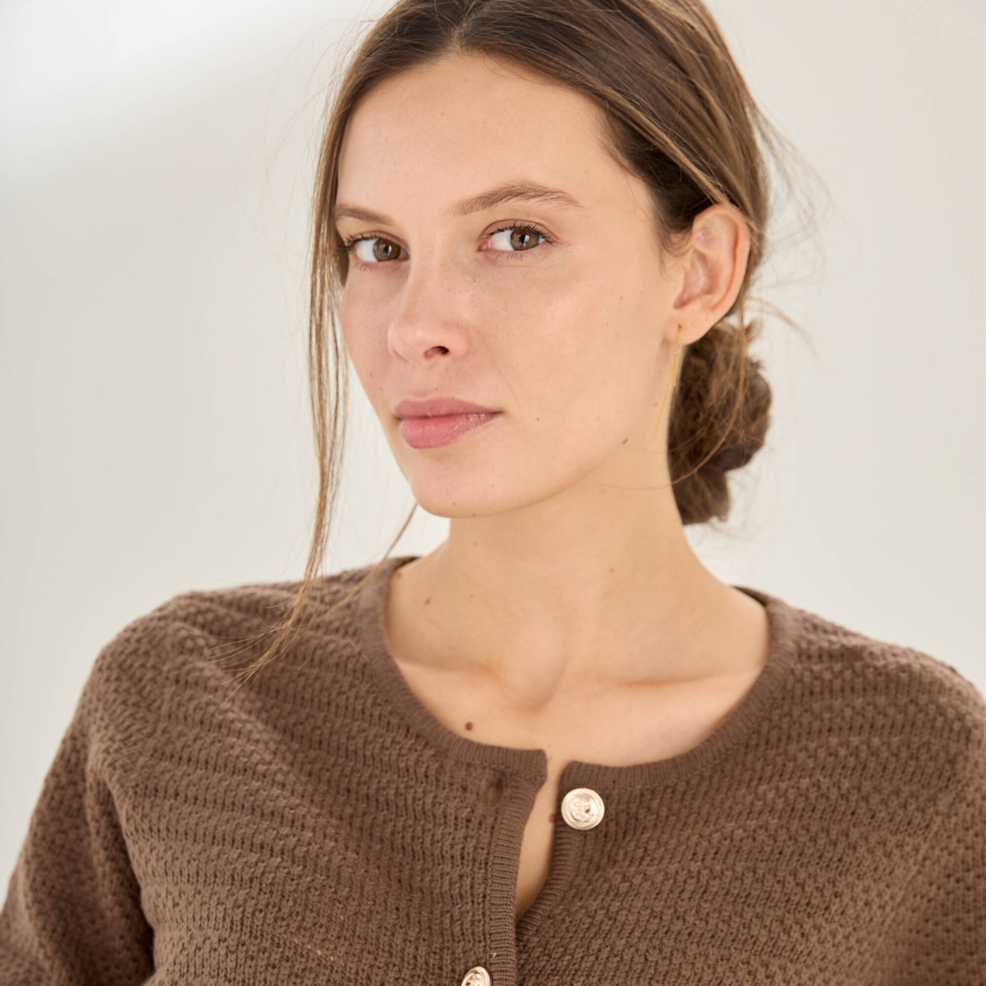 Cardigan uni maille fantaisie