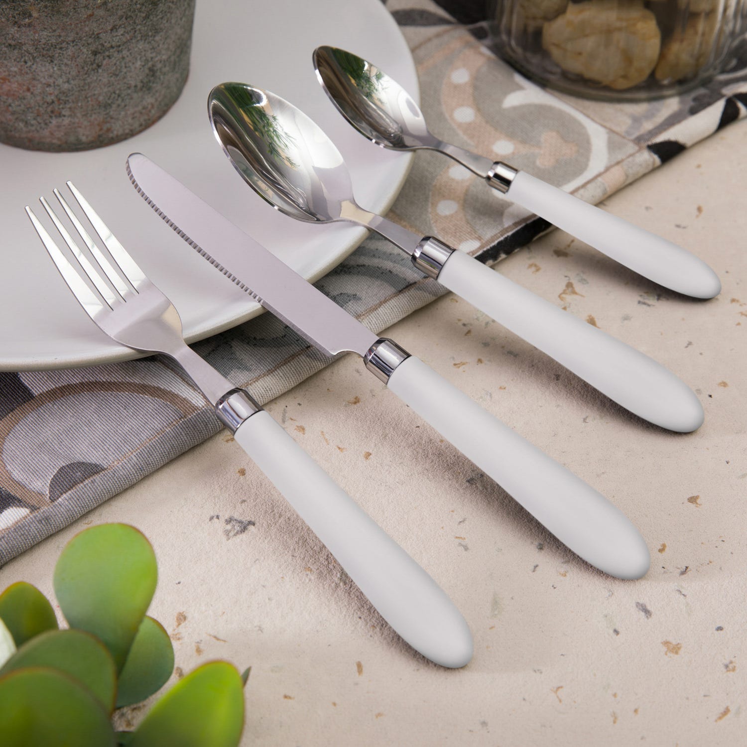 Set 24 posate acciaio Smooth Bianco