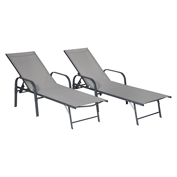 Lot de 2 bains de soleil SARDINIA en textilène gris - structure anthracite - HAPPY GARDEN