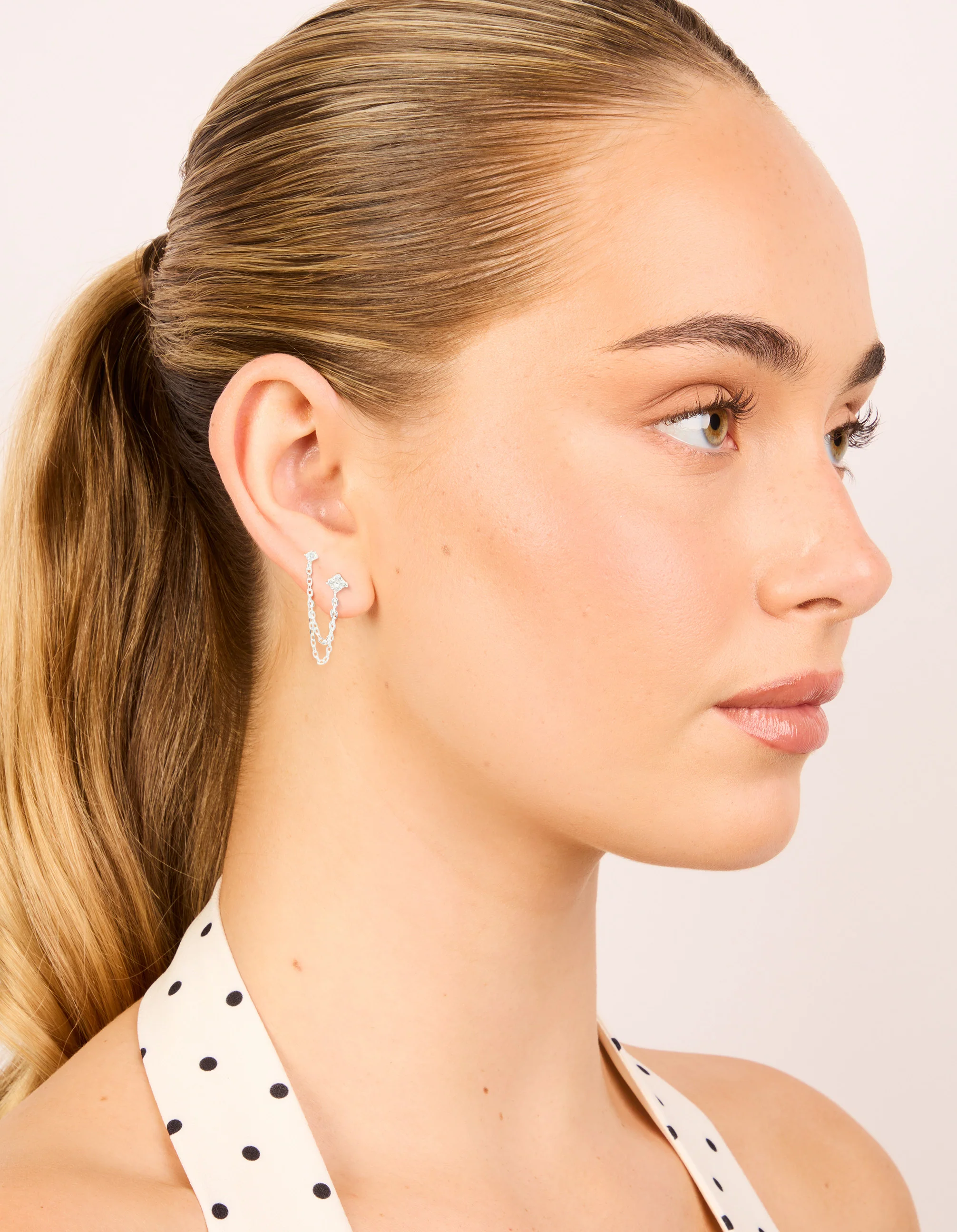 Sterling Silver Cubic Zirconia Double Chain Earrings