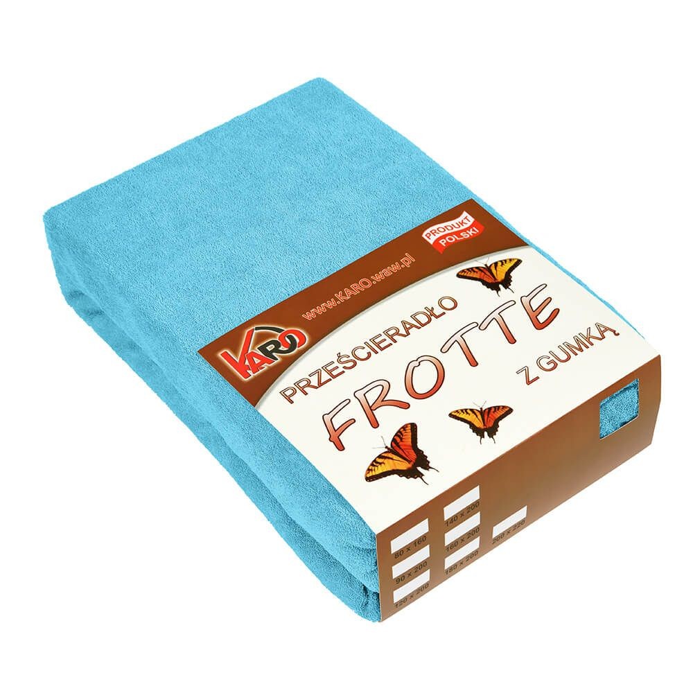 Prześcieradło frotte z gumką 160x200 turkusowe 030 KARO