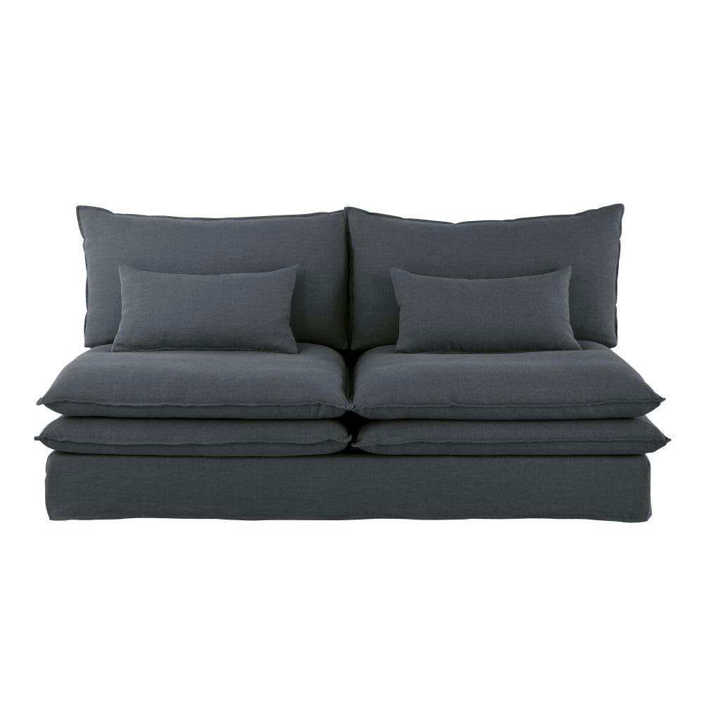 Pompei - Chauffeuse pour canapé modulable 2 places en lin gris anthracite
