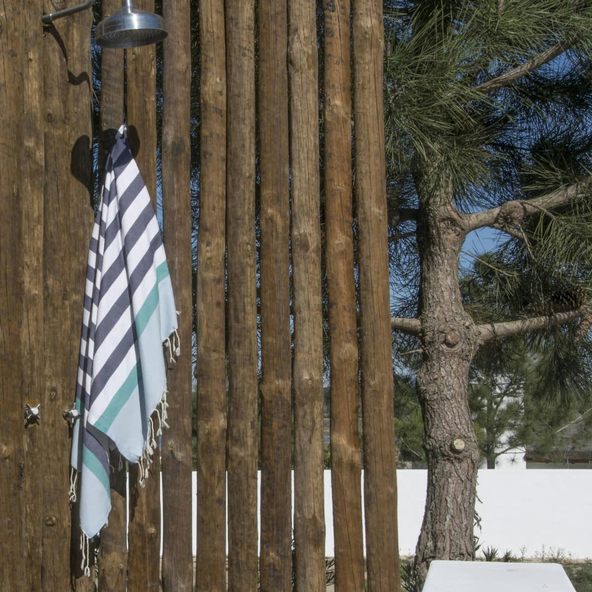 ARCACHON - Fouta tricolore coton  100x200 bleu jean