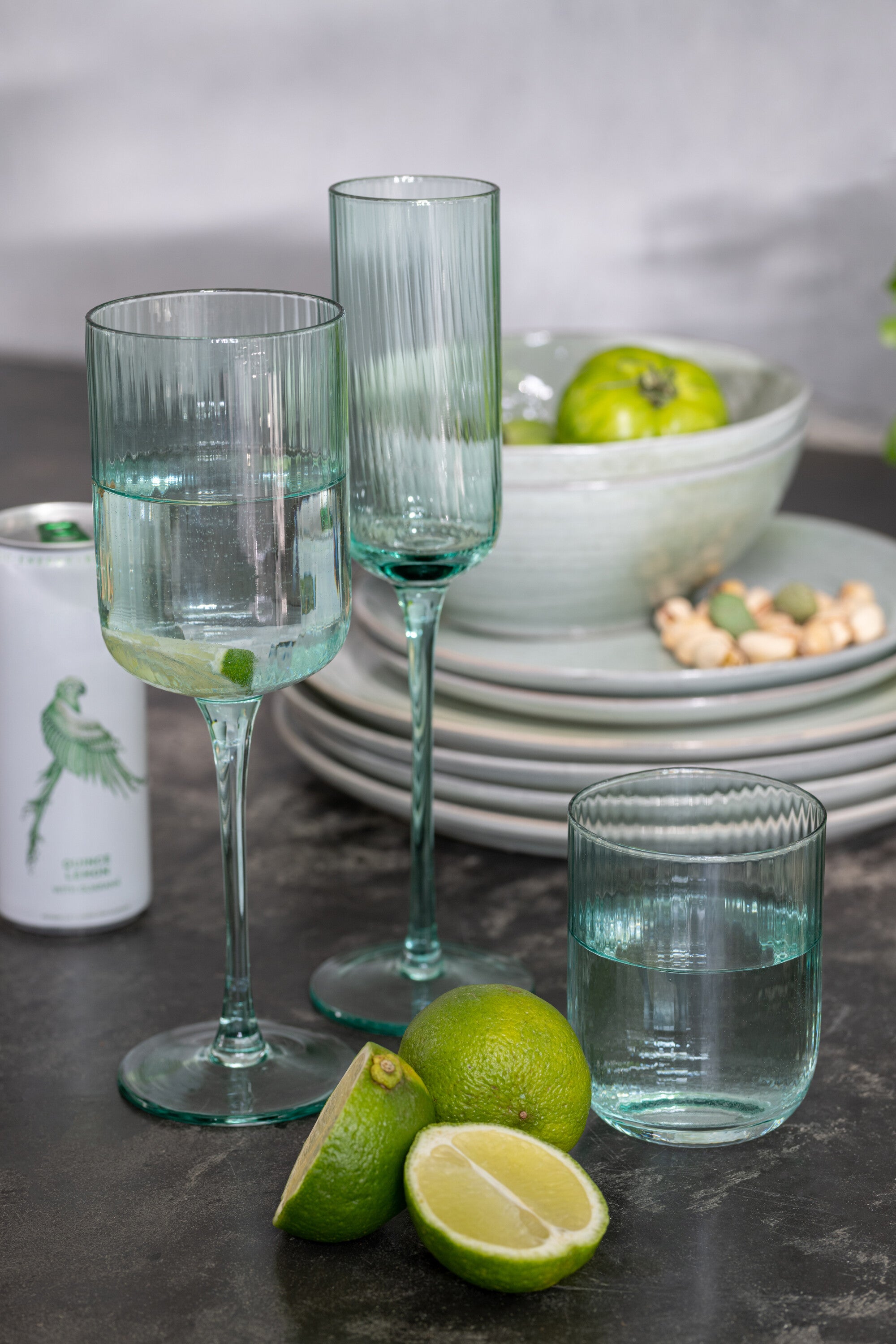 J-Line glas champagne Louise - glas - groen - 6 stuks