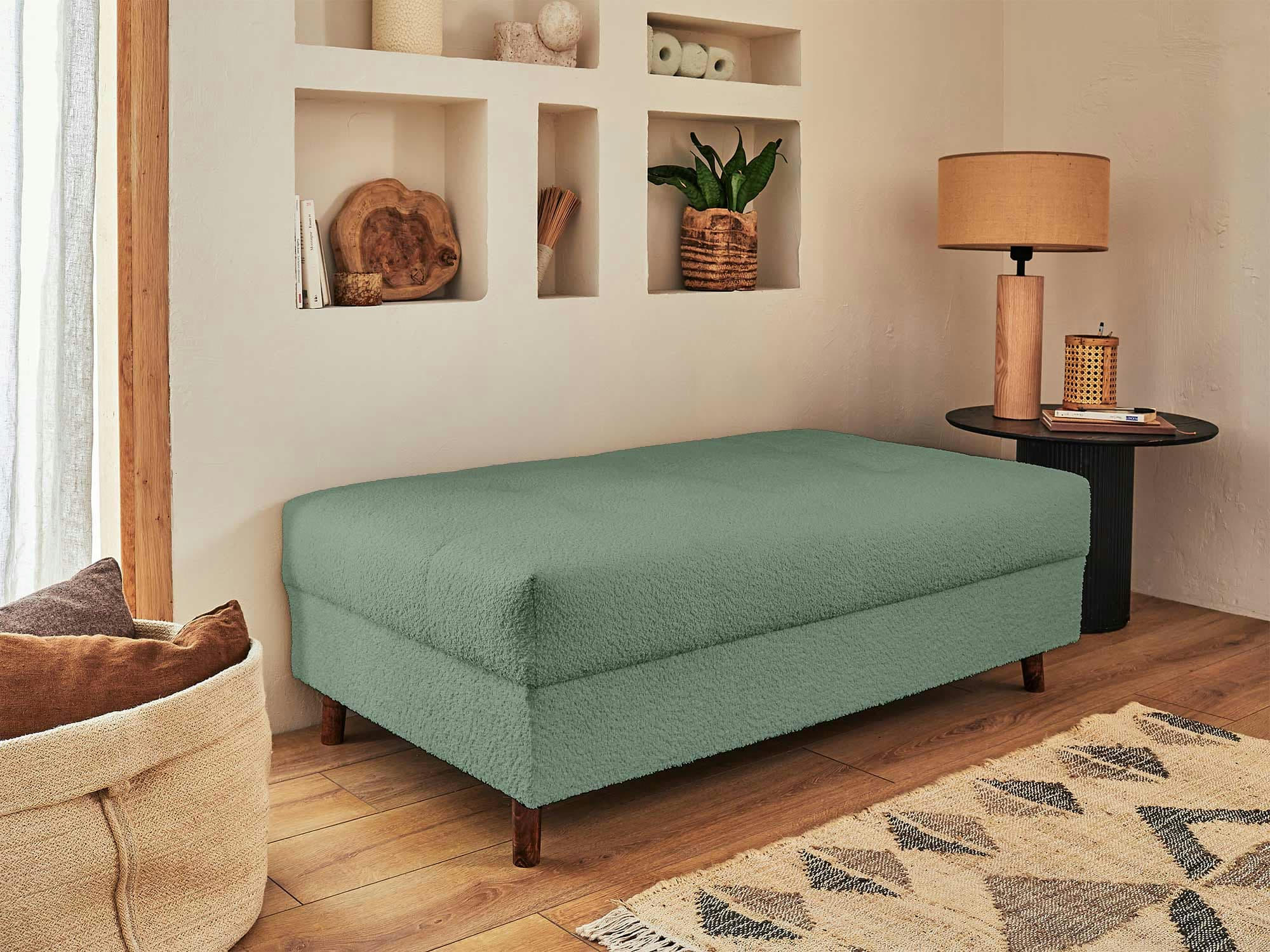 RUNE - Pouf en tissu bouclette vert sauge