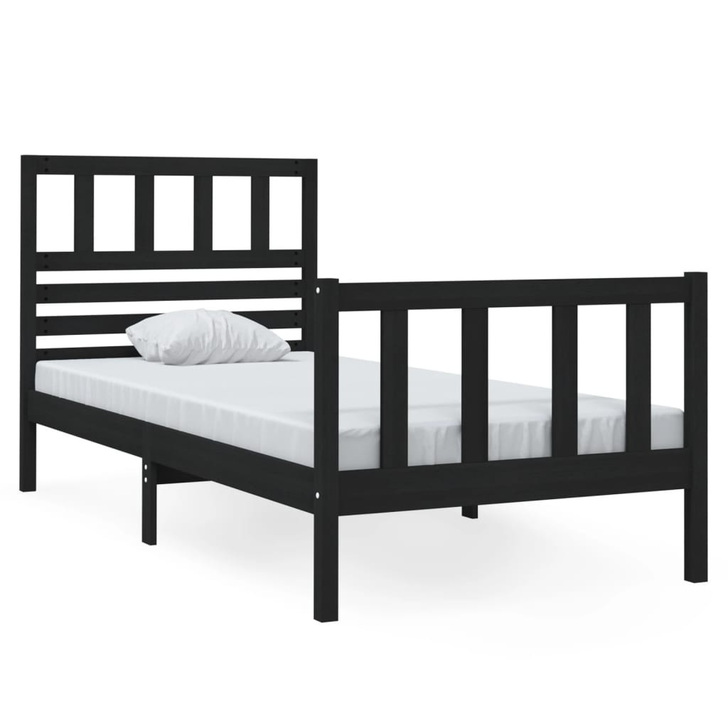 Rama łóżka czarna 75x190 cm lite drewno