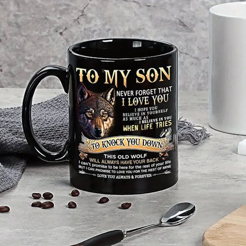 NNETM To My Son Black Wolf Coffee Mug - 11oz Ceramic Cup