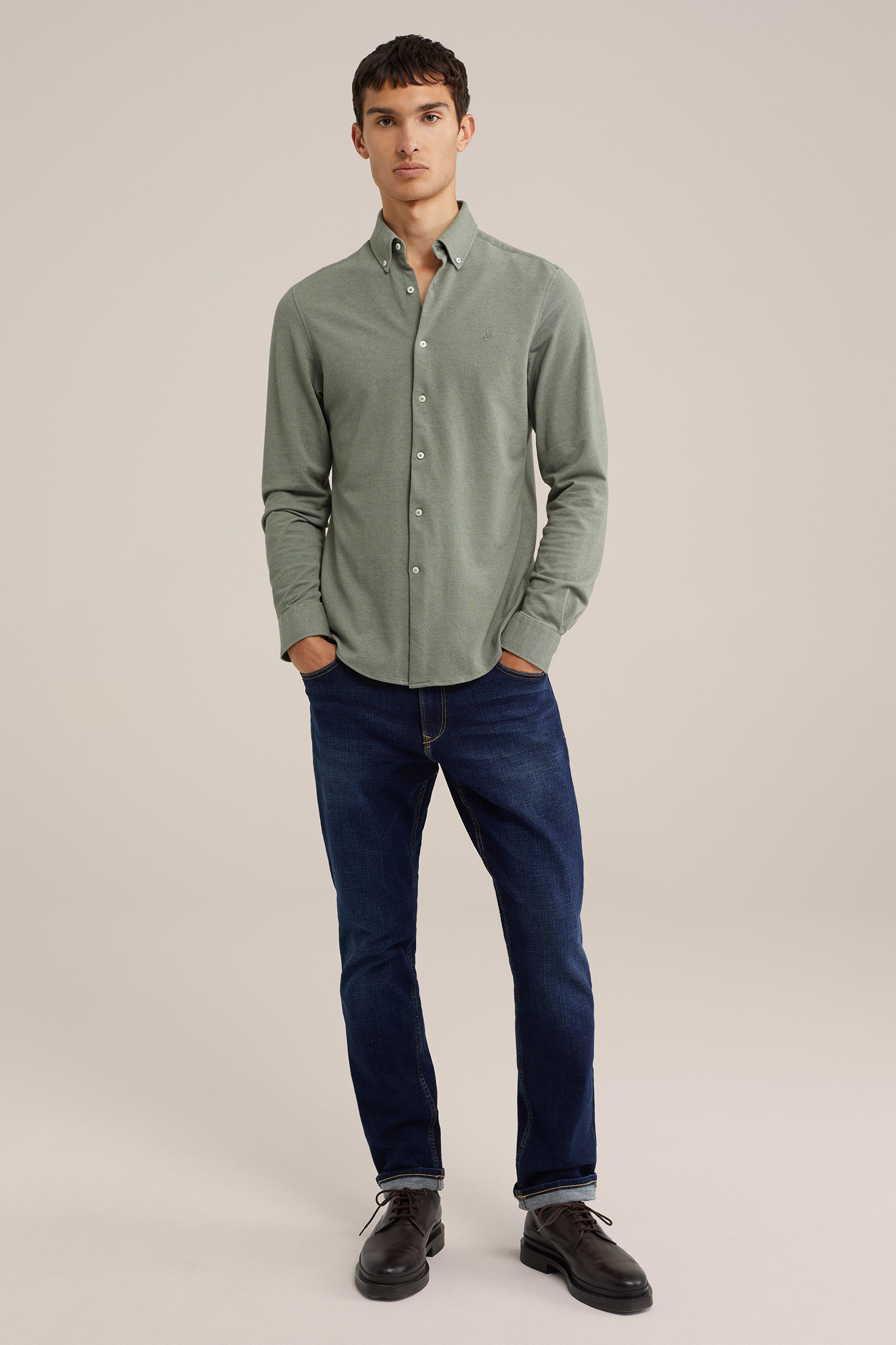 Heren tall fit overhemd van piqu&eacute;jersey