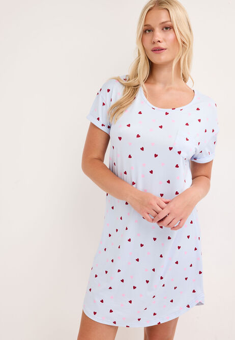 Womens Blue Heart Print Soft Touch Nightdress