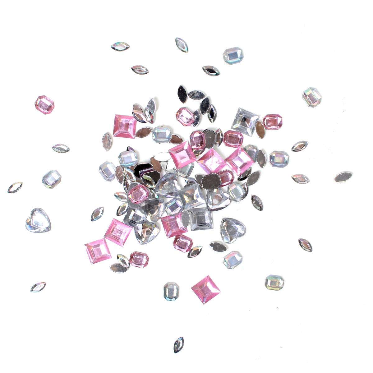 Pink and Silver Assorted Multi Shape Gems 90g