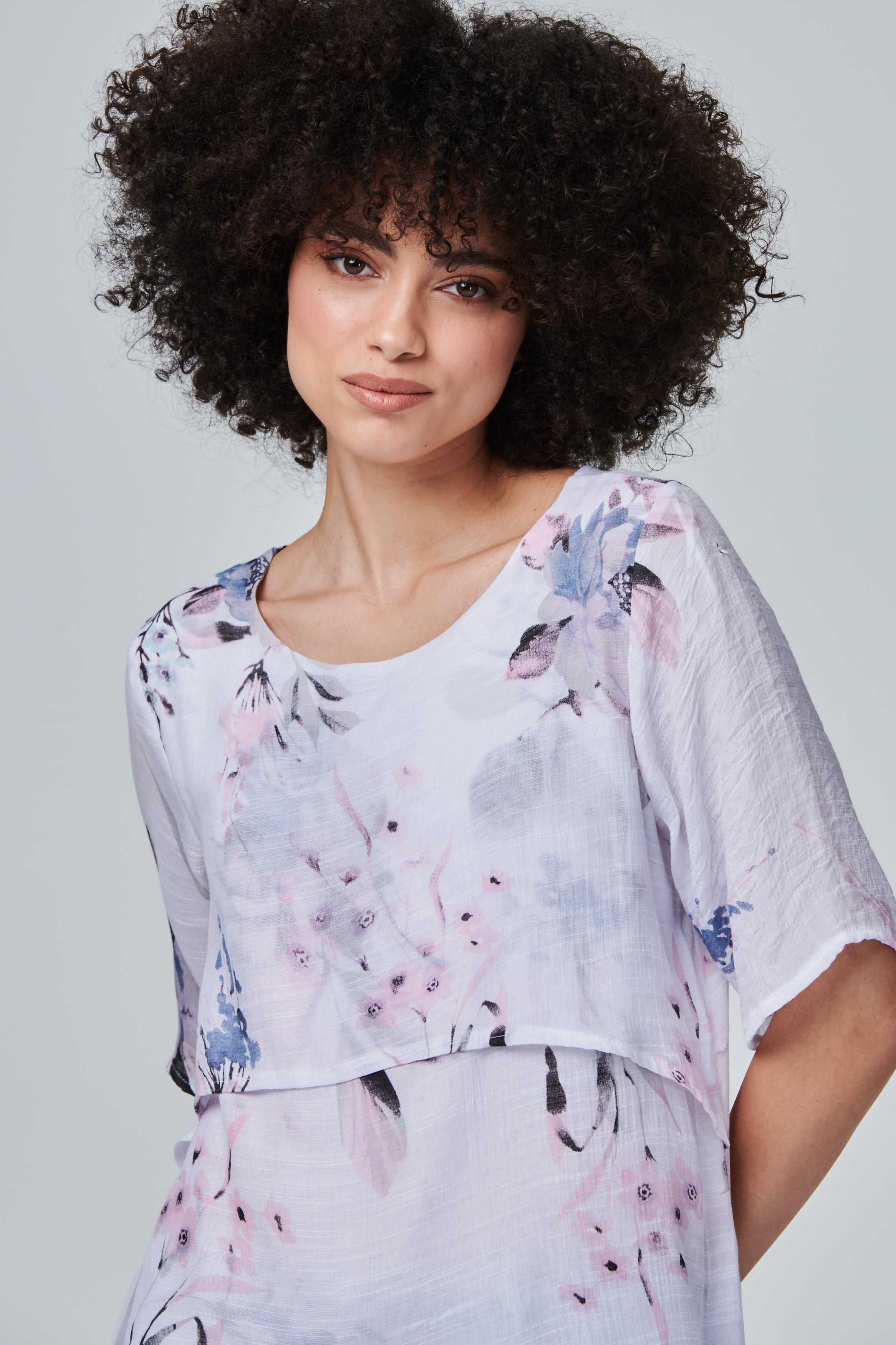 Izabel London Floral Layered Relaxed Fit Blouse
