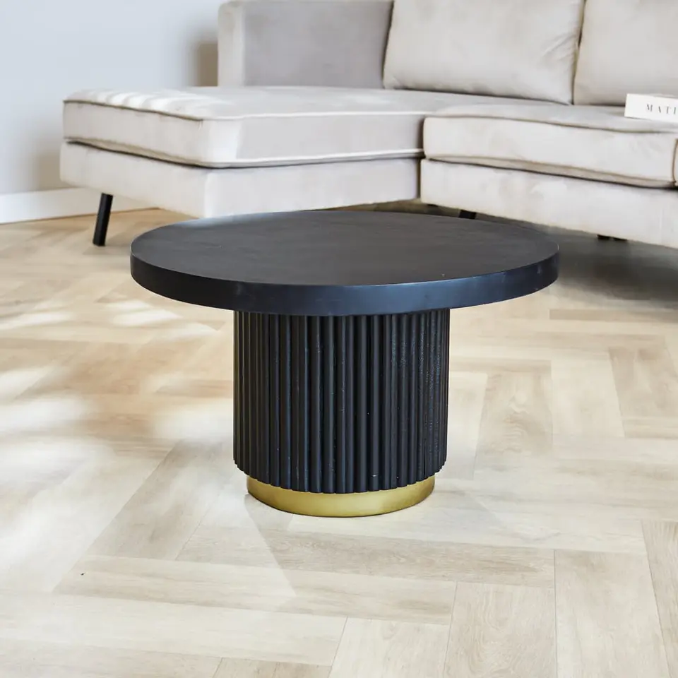 Ronde salontafel Elora &Oslash;60 cm zwart - Mangohout - Zwart