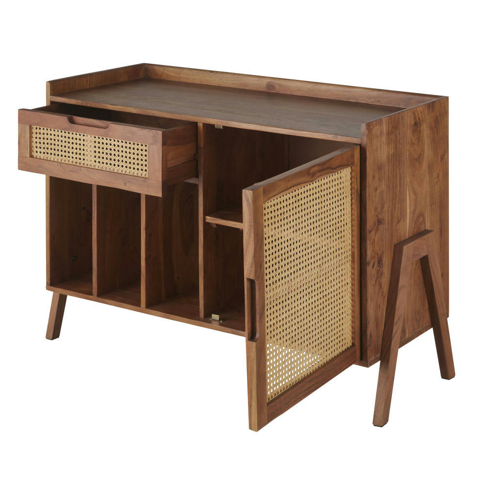 Santa Fe - Buffet vinyle 1 porte 1 tiroir cannage en rotin
