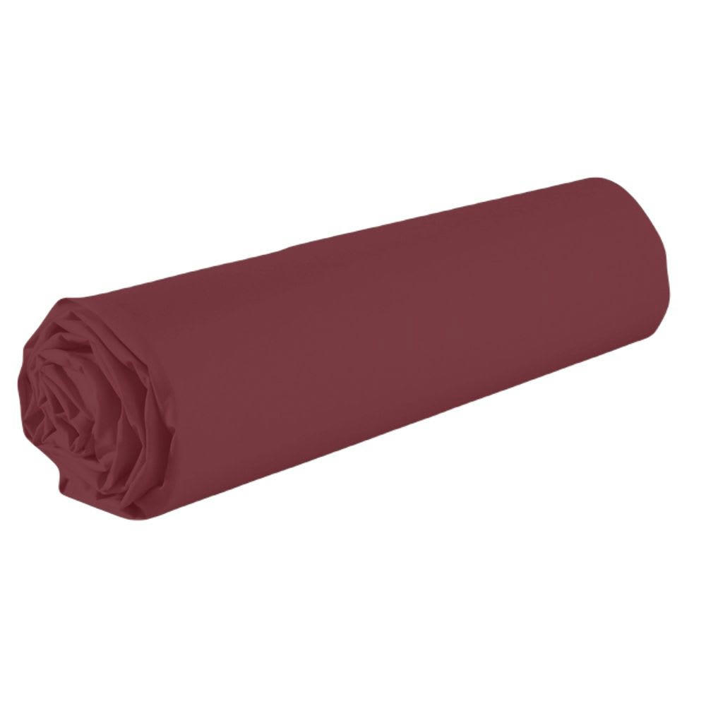 - Drap housse 2 places coton rouge cerise 200x200 cm
