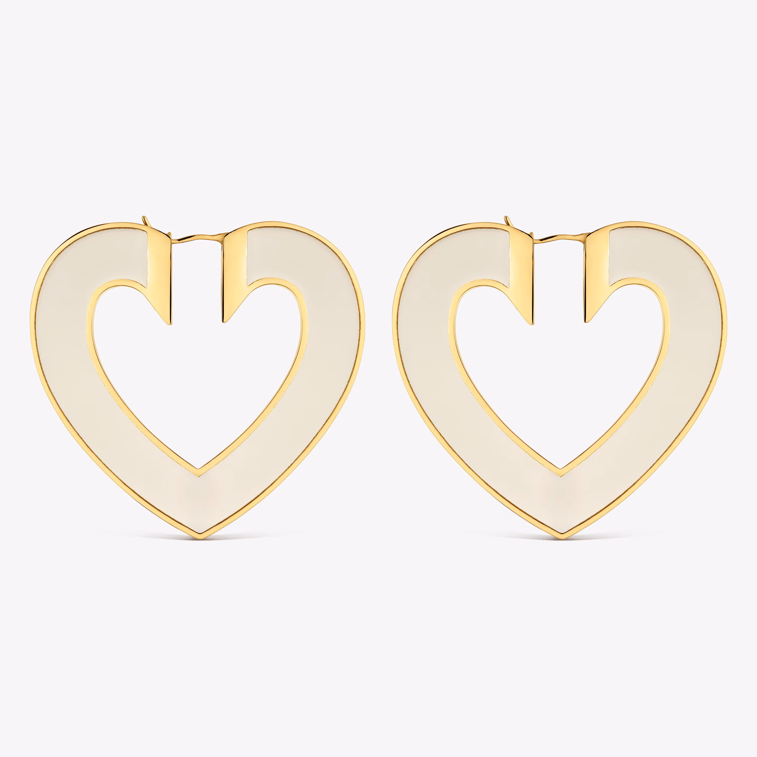Pendientes corazón de acero dorado y resina blanca 50 mm Galaxy