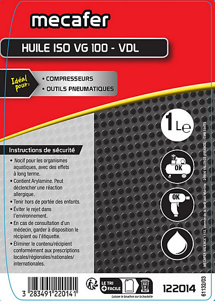 Huile compresseur/outils pneumatique Mecafer 1L