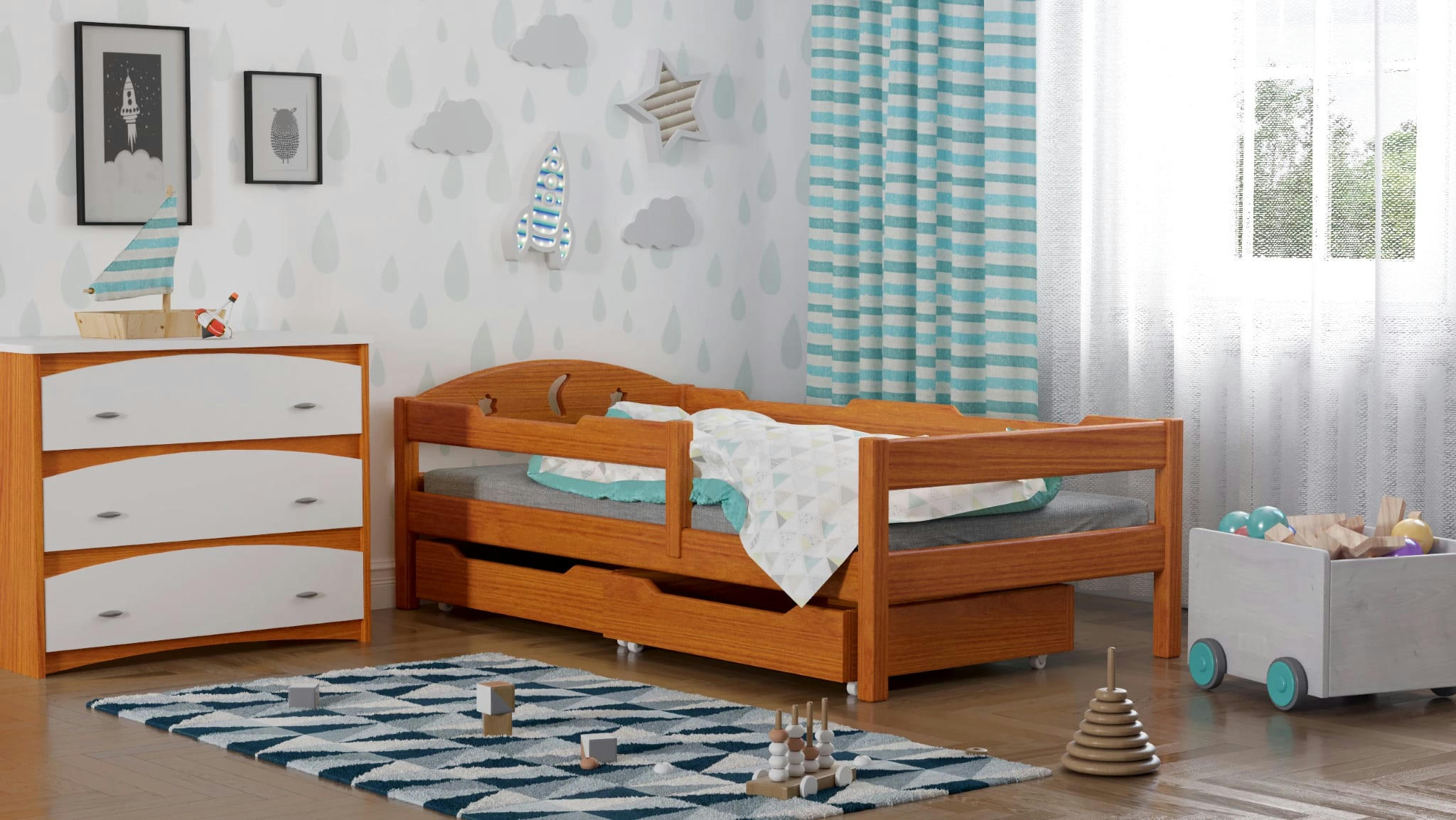 - Lit simple en pin massif 200x90 colour teck