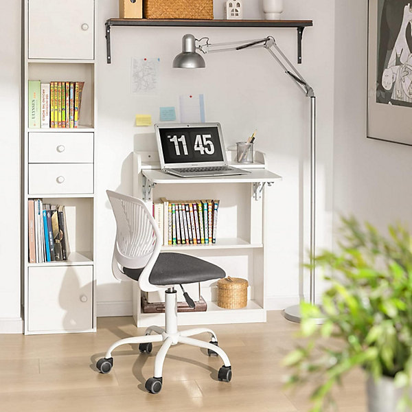 Bureau Pliant Bureau Multifonctionnel avec Etagères de Rangement, FWT92-W, SoBuy