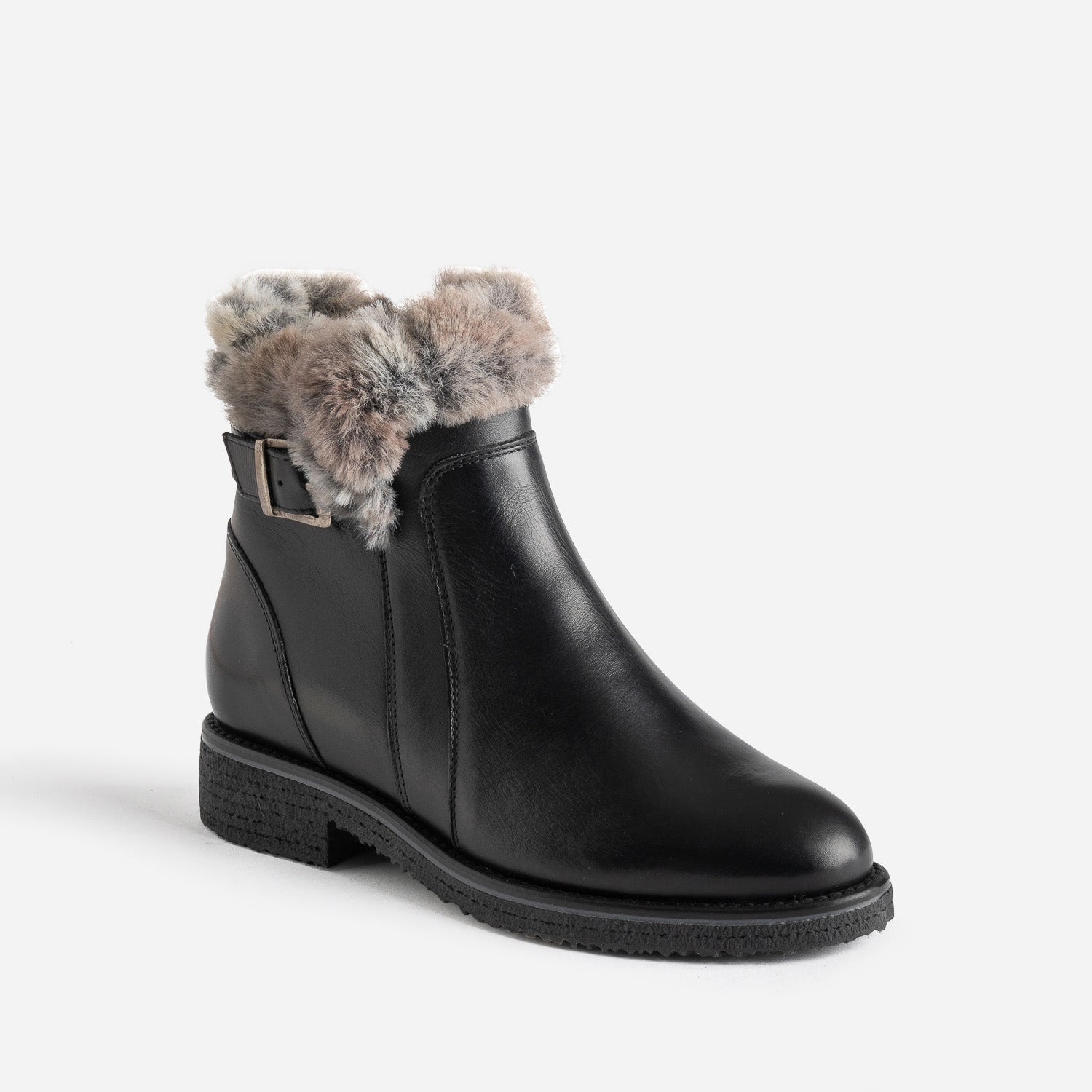 Boots noir en cuir fourré