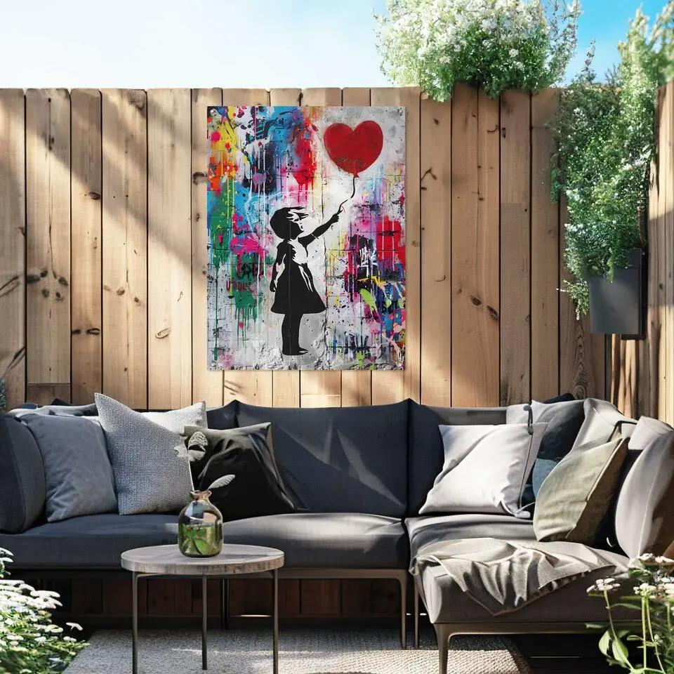 Tuinposter Balloon Girl Grafitti - 80 x 60 - Bont