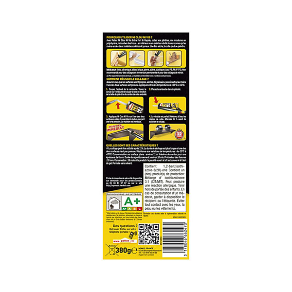 Colle de fixation vendue par 3 Pattex Ni clou Ni vis couleur transparent résistance 100 kg / cm² séchage en 12 h