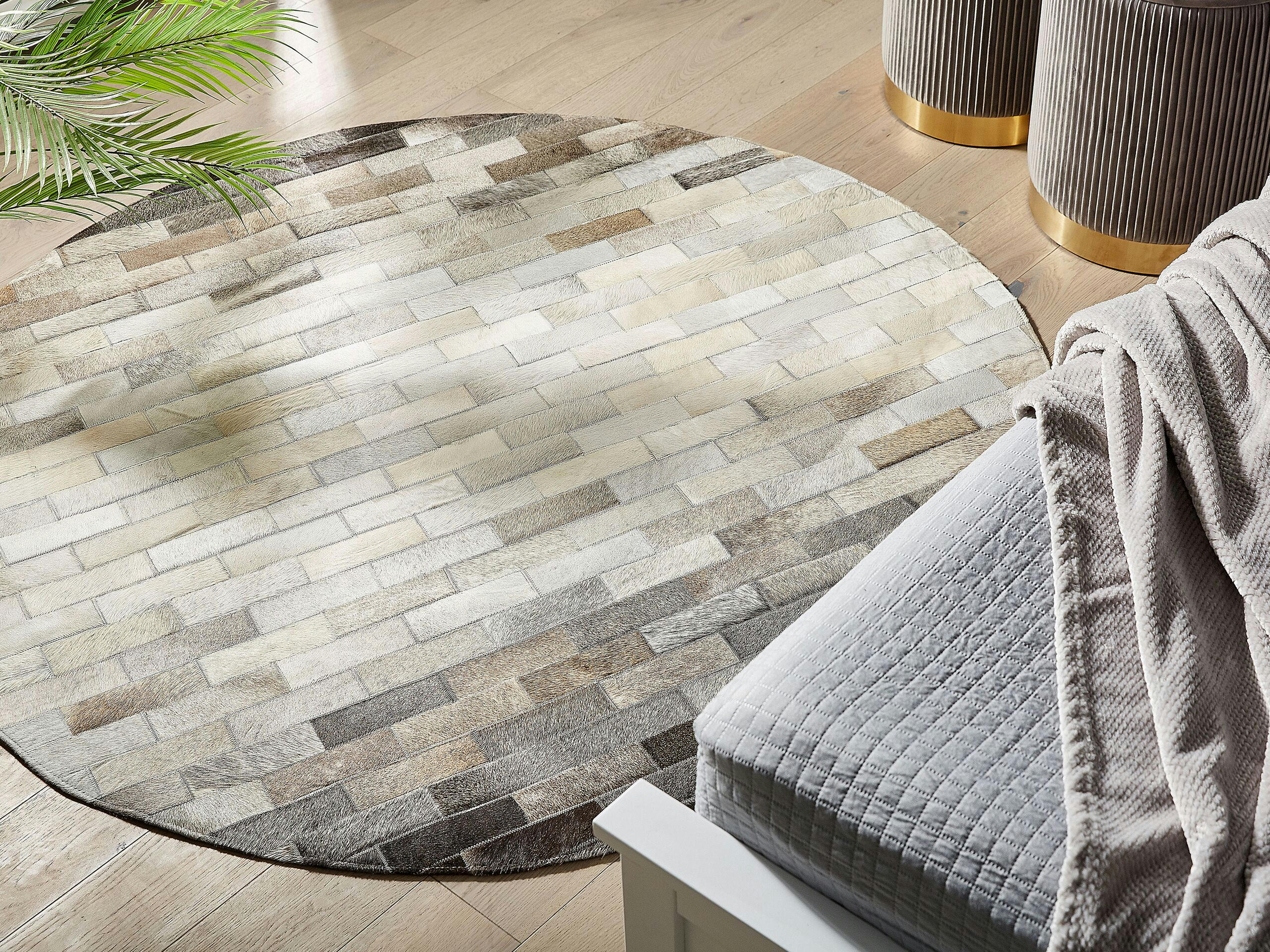 DUTLAR - Tapis en cuir véritable marron 140x140cm