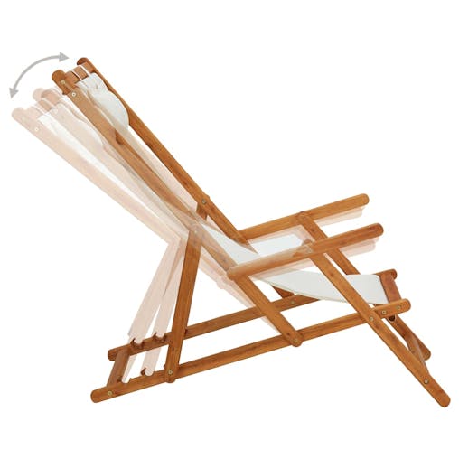 NNEVL Folding Beach Chair Solid Eucalyptus Wood and Fabric Cream