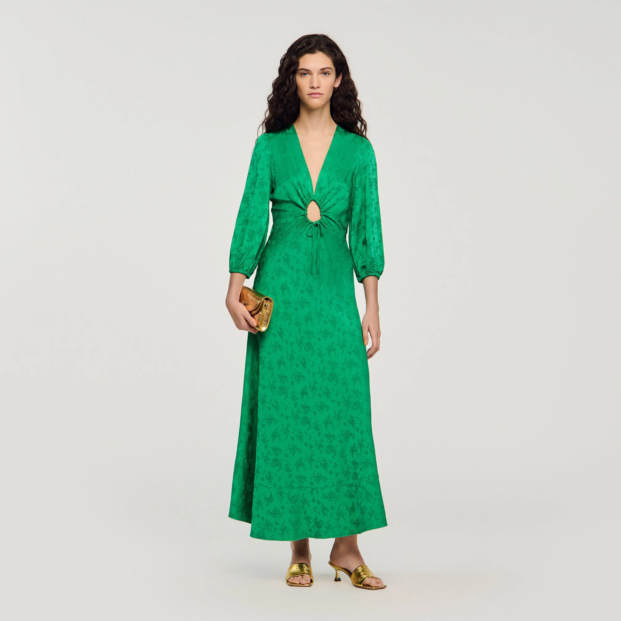 Robe longue imprimé fleur jacquard