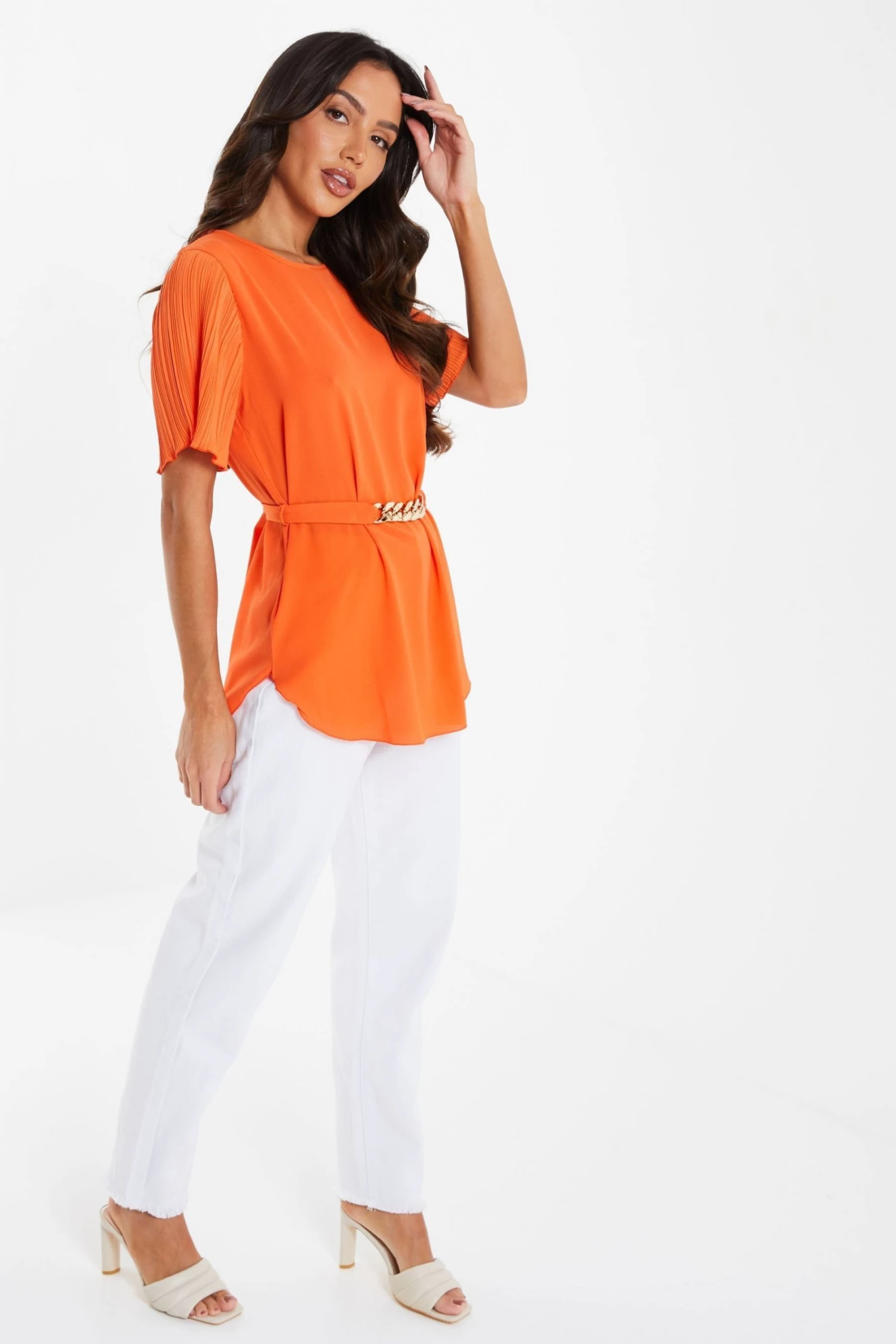 Quiz Orange Gold Belt Detail Blouse