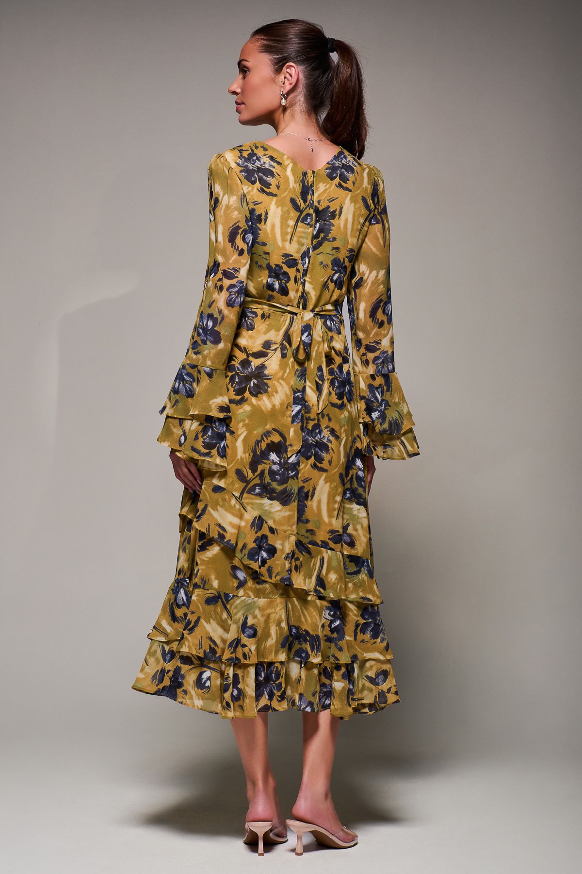 Jolie Moi Long Sleeve Frill Chiffon Midaxi Dress