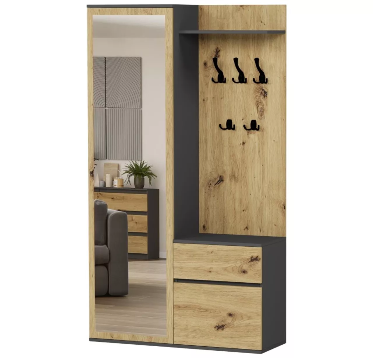 Garderoba z lustrem szafa wieszak szafka FRAMIRE V-5 antracyt/artisan