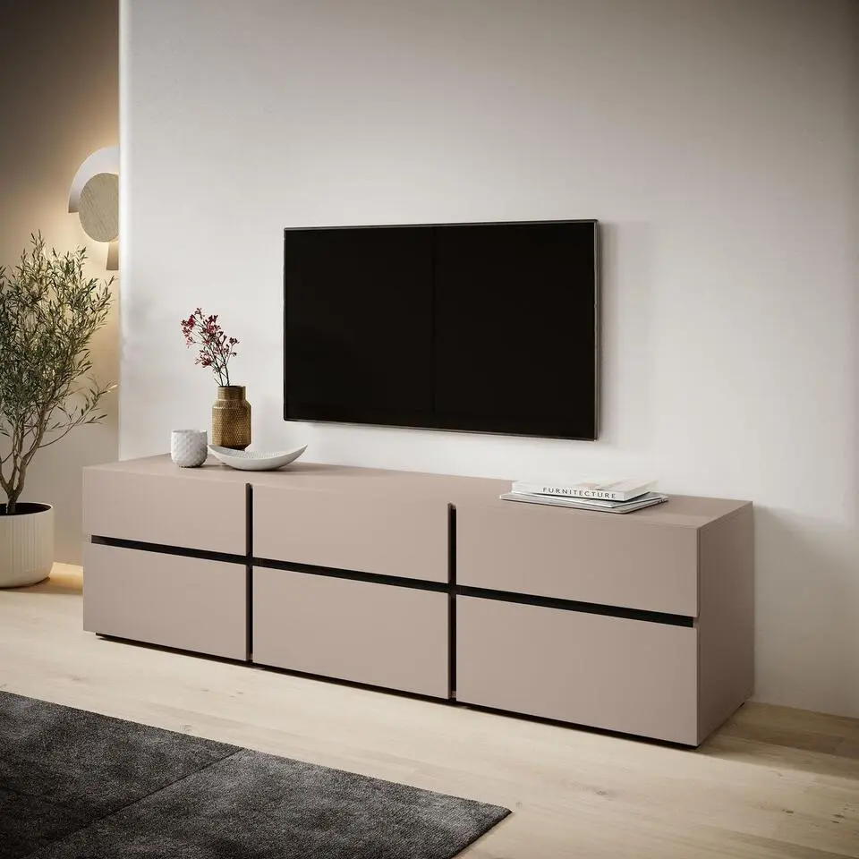 Meubella - TV-Meubel Cainan - Beige - Zwart - 180 cm