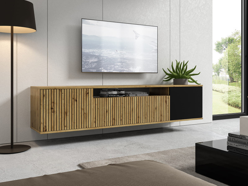Szafka RTV Piko 200cm wisząca artisan czarny lamele