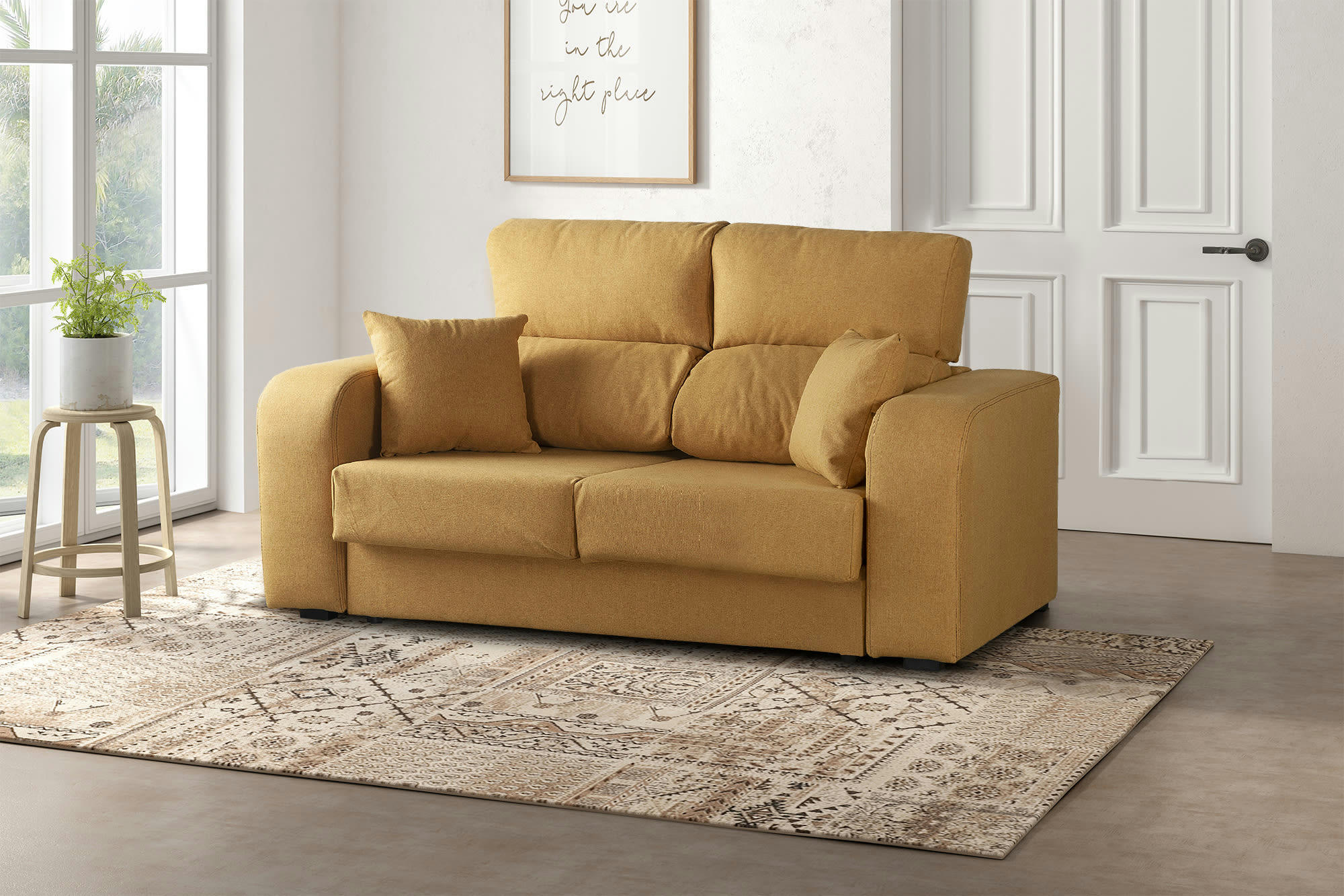 DPAJA - Canapé fixe 3 places en tissu ocre