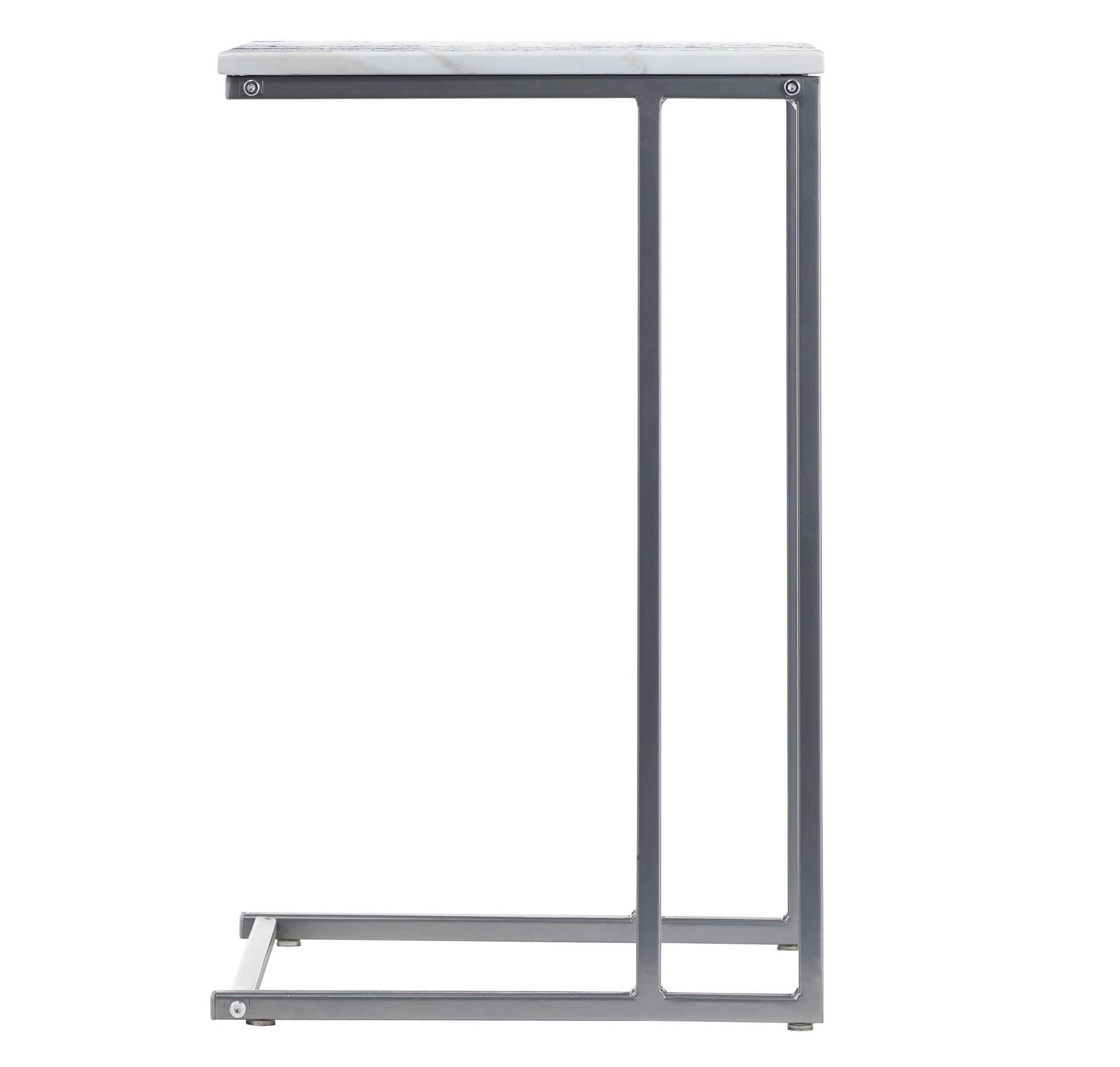 CANVAS Trinity C-Shaped Marble-Look Top Sofa End/Side Accent Table With Metal Base, White