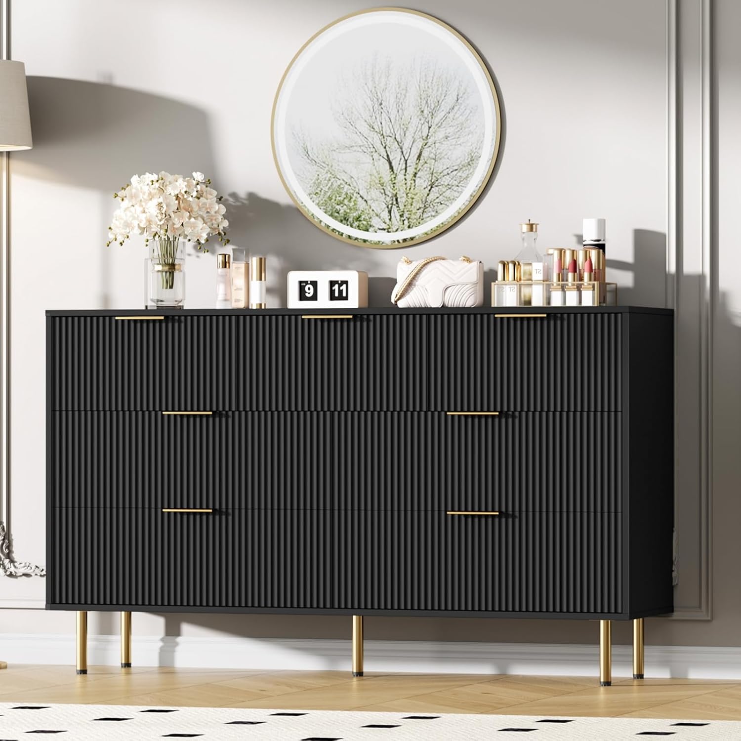 IDEALHOUSE Fluted Dresser for Bedroom,7 Drawer Dresser with Wide Drawers,Wooden Chest of Drawers,Modern Storage Dressers for Living Room, Closet, Hallway,Entryway