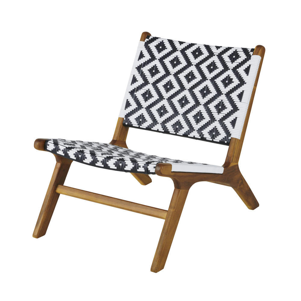 Nairobi Business - Fauteuil professionnel en acacia massif et résine tressée noire et blanche