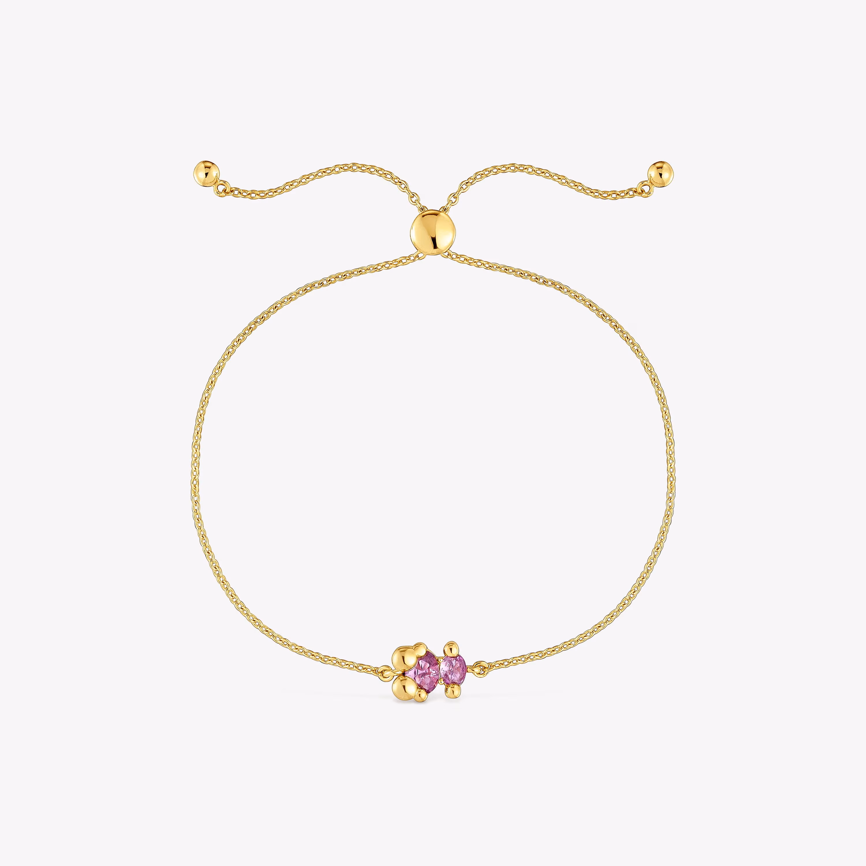 Pulsera cadena motivo oso con baño de oro 18 kt sobre plata y zafiro lila creado en laboratorio 8 mm Color Bear LGG