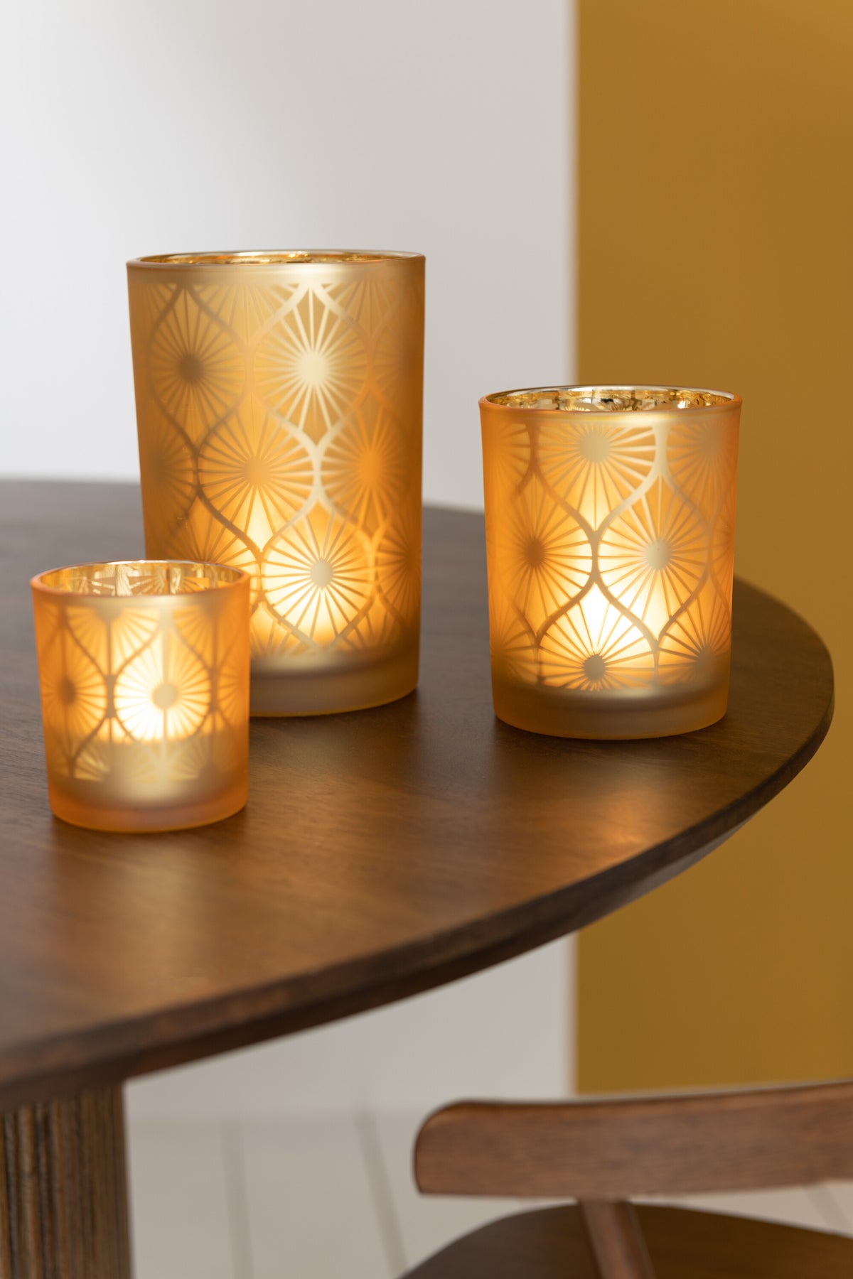 J-Line kaarshouder Ruit Bloemen - glas - geel - small - 3 stuks