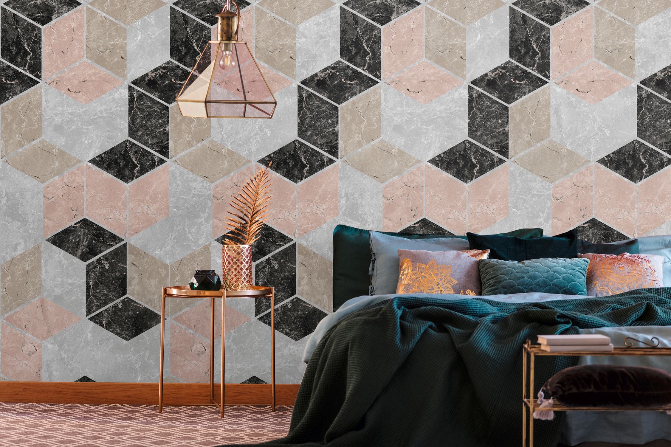 Livingwalls fotobehang grafisch motief grijs, beige, zwart en roze - 159 x 280 cm - AS-393191
