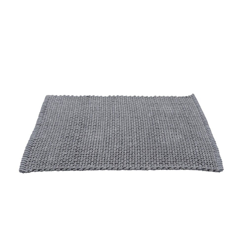 Tapis salle de bain rectangulaire polycoton quadrillé gris 45x70cm