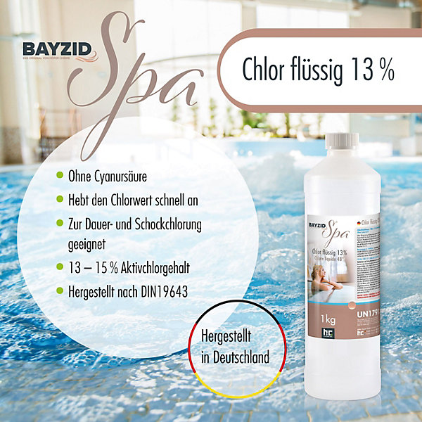 Chlore Liquide Bayzid Spa 1 x 1 Kg, Désinfectant Rapide Et Puissant Pour Spas, Jacuzzis Et Pataugeoires