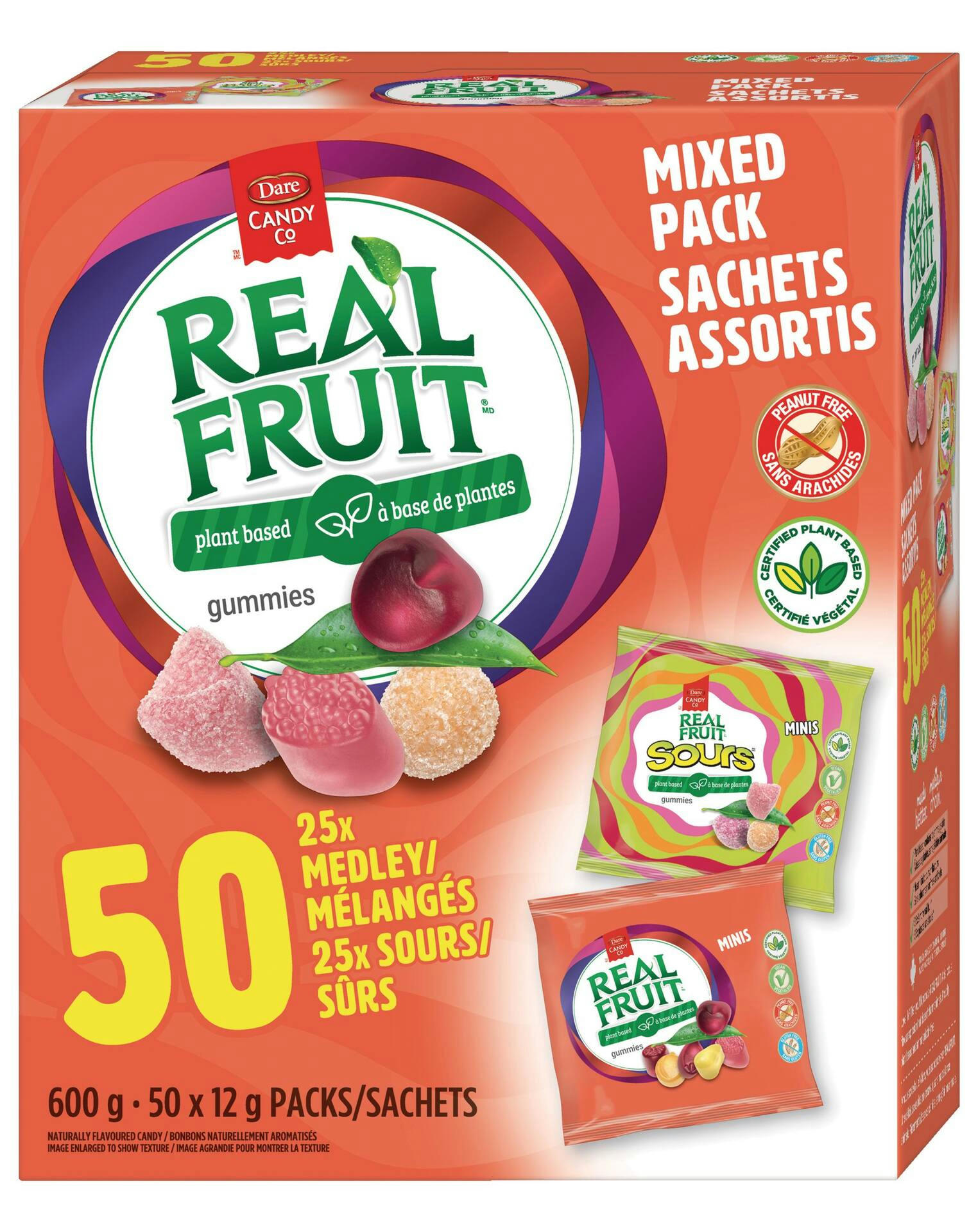 DARE Real Fruit Gummies, Variety Pack, Multi-Coloured, 600-g, 50-pk, Candy for Halloween