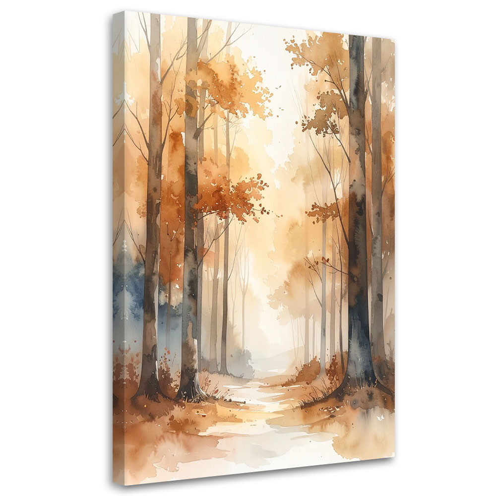 Obraz do salonu sypialni, Jesienny Beżowy Las Akwarelowy Leśny 20x30