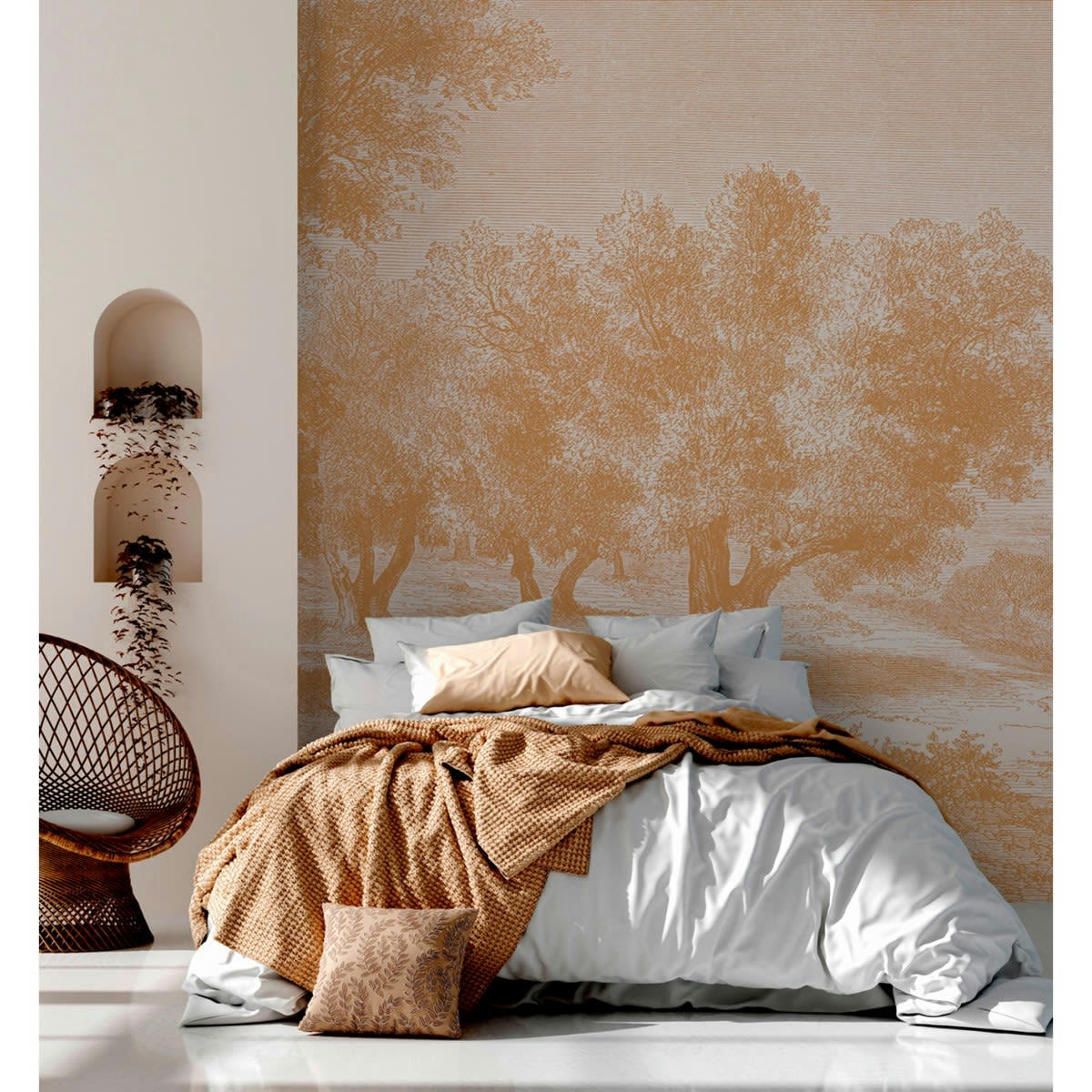 CAPRI - Papier peint panoramique motif imprimé Orange corail 288x270cm