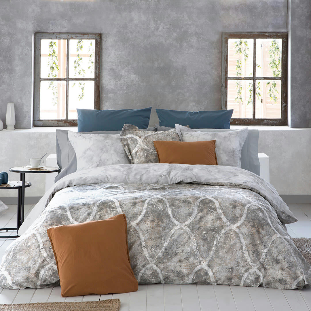 LANSA HDC - Housse de couette réversible en percale de coton  140x200 cm gris