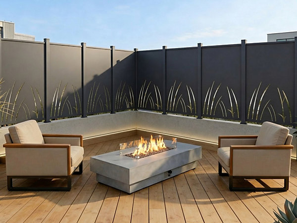 Clôture à poser en aluminium à motif végétal en découpe laser - Kit de départ - H164 x L118 cm - Anthracite - BRAMENO