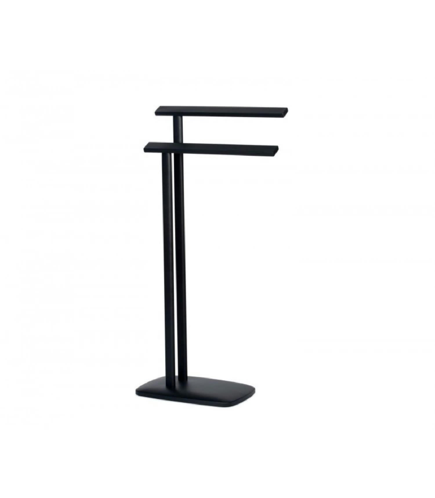 DOUBLE - Porte serviette à poser double en métal noir mat H83cm